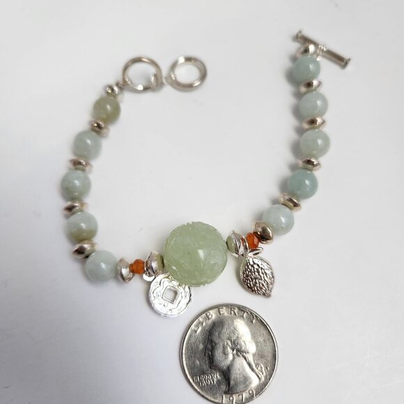 VTG 90s Chalcedony Jadeite Carnelian 925 Beaded Toggle Bracelet 7.5" Adjustable - Picture 9 of 9
